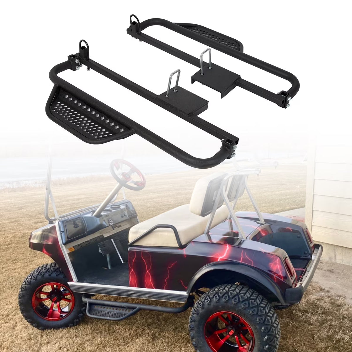 Kojem Steel Armor Nerf Bars With Brackets Step Down for Club Car DS Golf Carts 1982-UP (will not fit 2004-Up Club Car ��