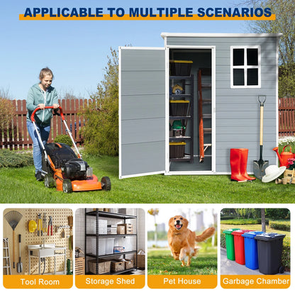 Seizeen Shed and Outdoor Storage, 41 Cu.Ft Small Outdoor Resin Shed with 3 Doors & Floor, 306GAL Deck Box Waterproof Plastic Tool Storage Shed for Cushion Lawn Mower Garbage Cans