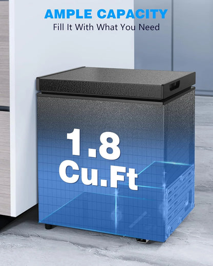 Crzoe 1.8 Cu.Ft Chest Freezer with Removable Basket and Bottom Defrost Water Drain Freestanding Mini Freezer with Adjustable 7 Thermostat for Home/Apartment, Black