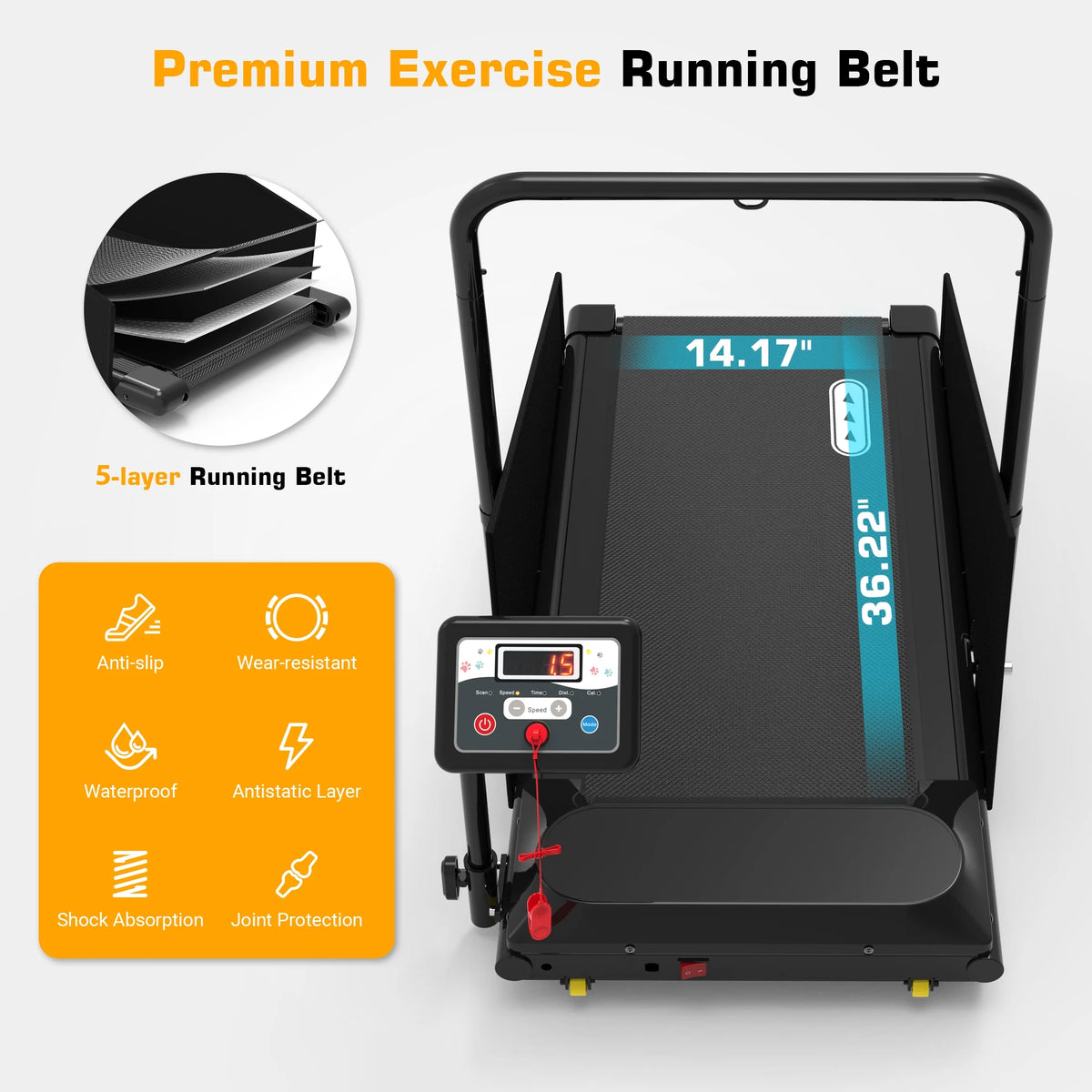 Hapycity Dog Treadmill, Indoor Pet Fitness Machine for Small & Medium Dogs, 265LB Capacity, LCD Display & Remote