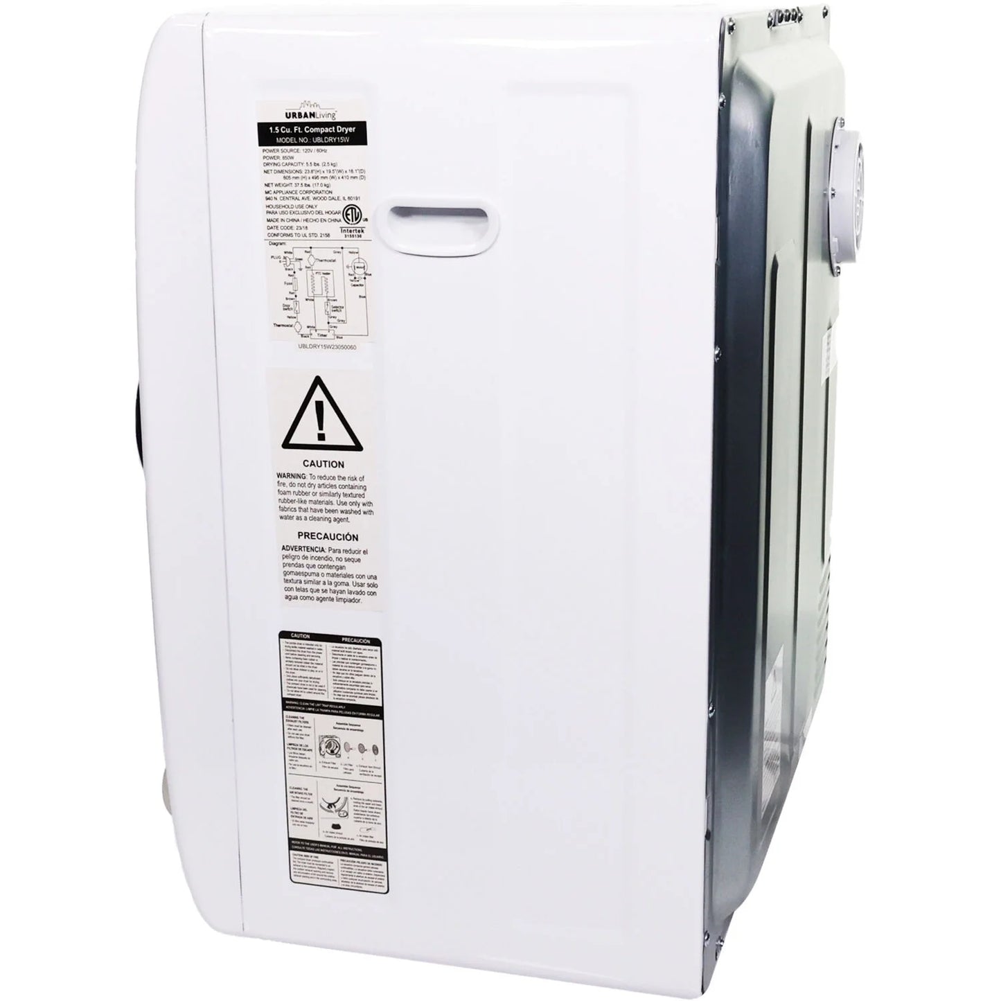 Urban Living 1.5-cu. ft. Compact Electric Dryer, Small Portable Clothes Dryer for Apartment and Small Spaces in White