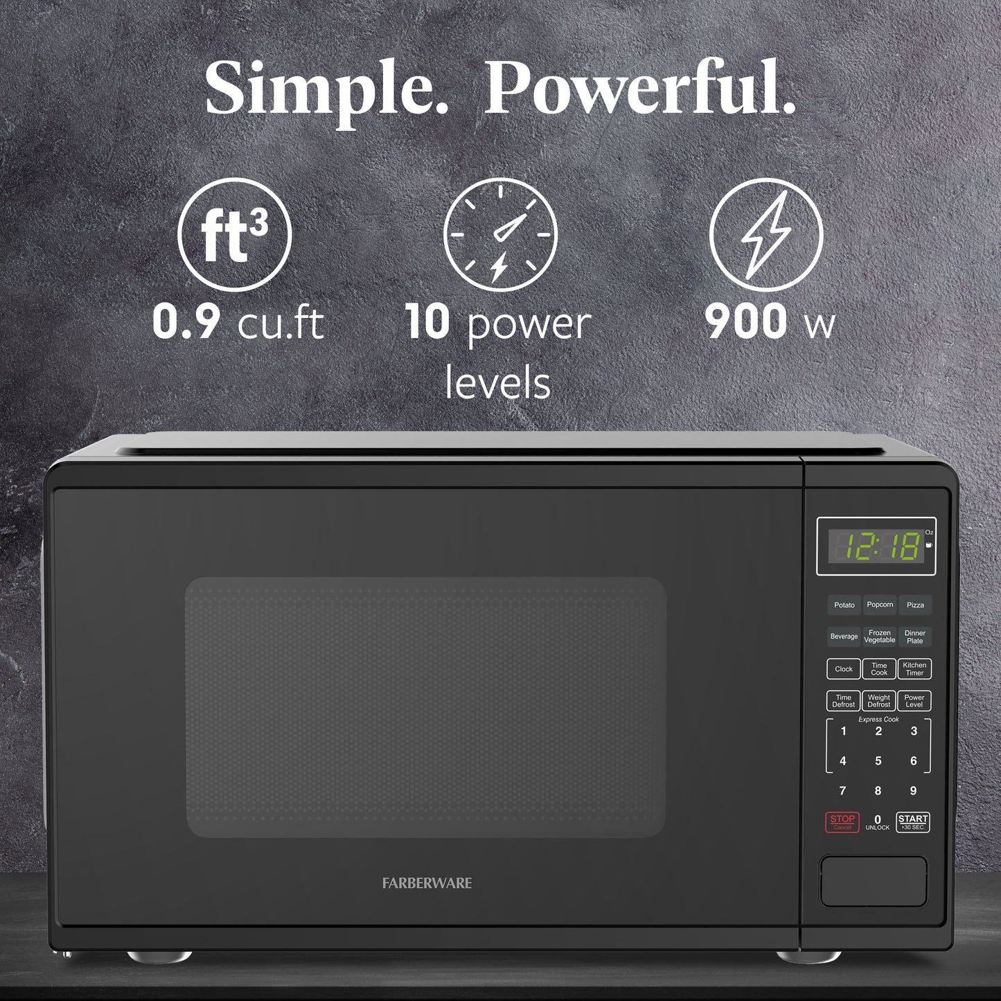 Farberware Countertop Microwave Ov 1100 Watts, 2.2 cu ft - Smart Sensor With LED Lighting and Child Lock - Perfect for Apartments and Dorms - Easy Clean Black Interior, Stainless Steel