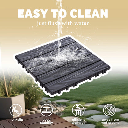 76 Pack Interlocking Deck Tiles, 11.42"x11.42", Polypropylene, Waterproof Outdoor Flooring, 3D Wood Grain Plastic, for Patio, Balcony, Backyard