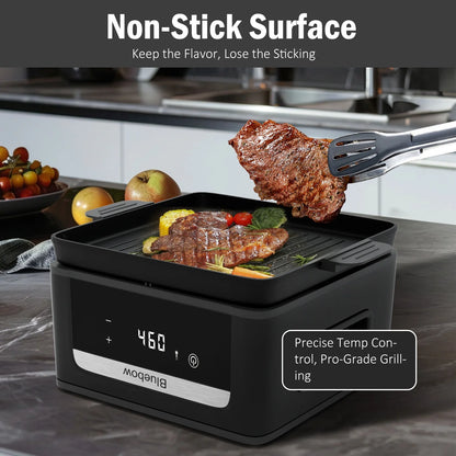 Bluebow 9QT  Air Fryer & Grill Pan Combo, Large Capacity, 8 Preset Functions, Non Toxic, Non-Stick, View Window, Black