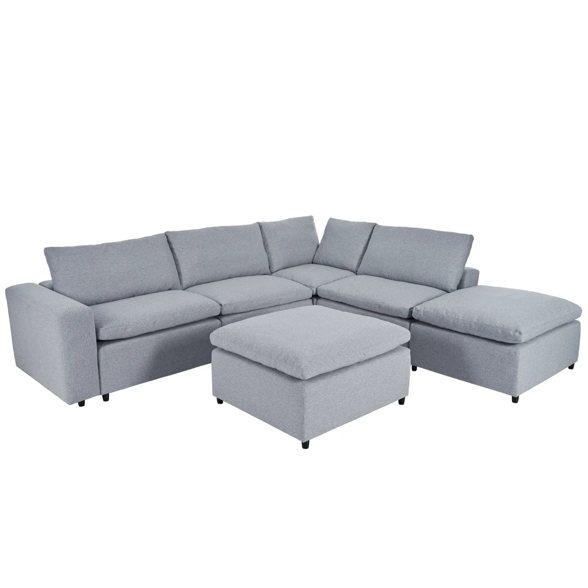 Harper & Bright Designs Convertible Modular Sectional Sofa with 2 Removable Ottomans & Pillows, Large U Shape Cloud Couch with Reversible Chaise for Living Room, Grey