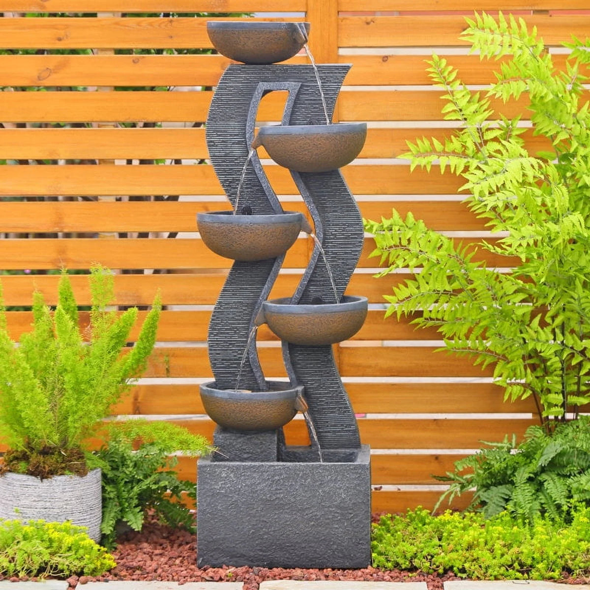 6-Tiered Garden Water Fountains Large Outdoor Fountains and Waterfalls with Light for Patio Yard Porch Pool Decor