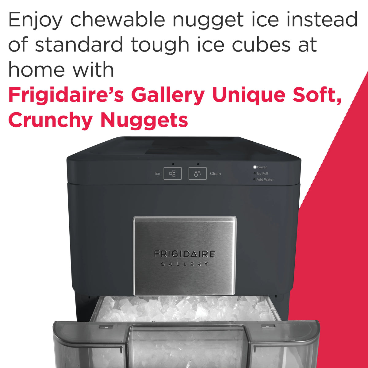 Frigidaire Gallery 33 lbs. Touchscreen Nugget Ice Maker - Stainless Steel Accent, EFIC220, Black