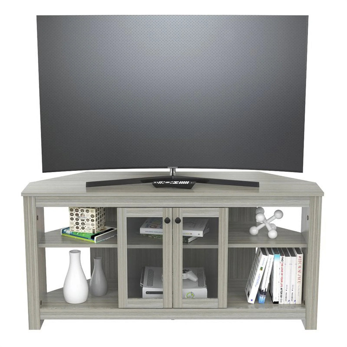 Inval Corner Laminate 60�� TV Stand with Glass Doors, White