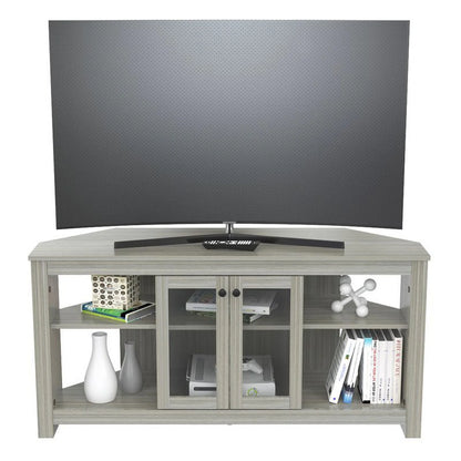 Inval Corner Laminate 60�� TV Stand with Glass Doors, White