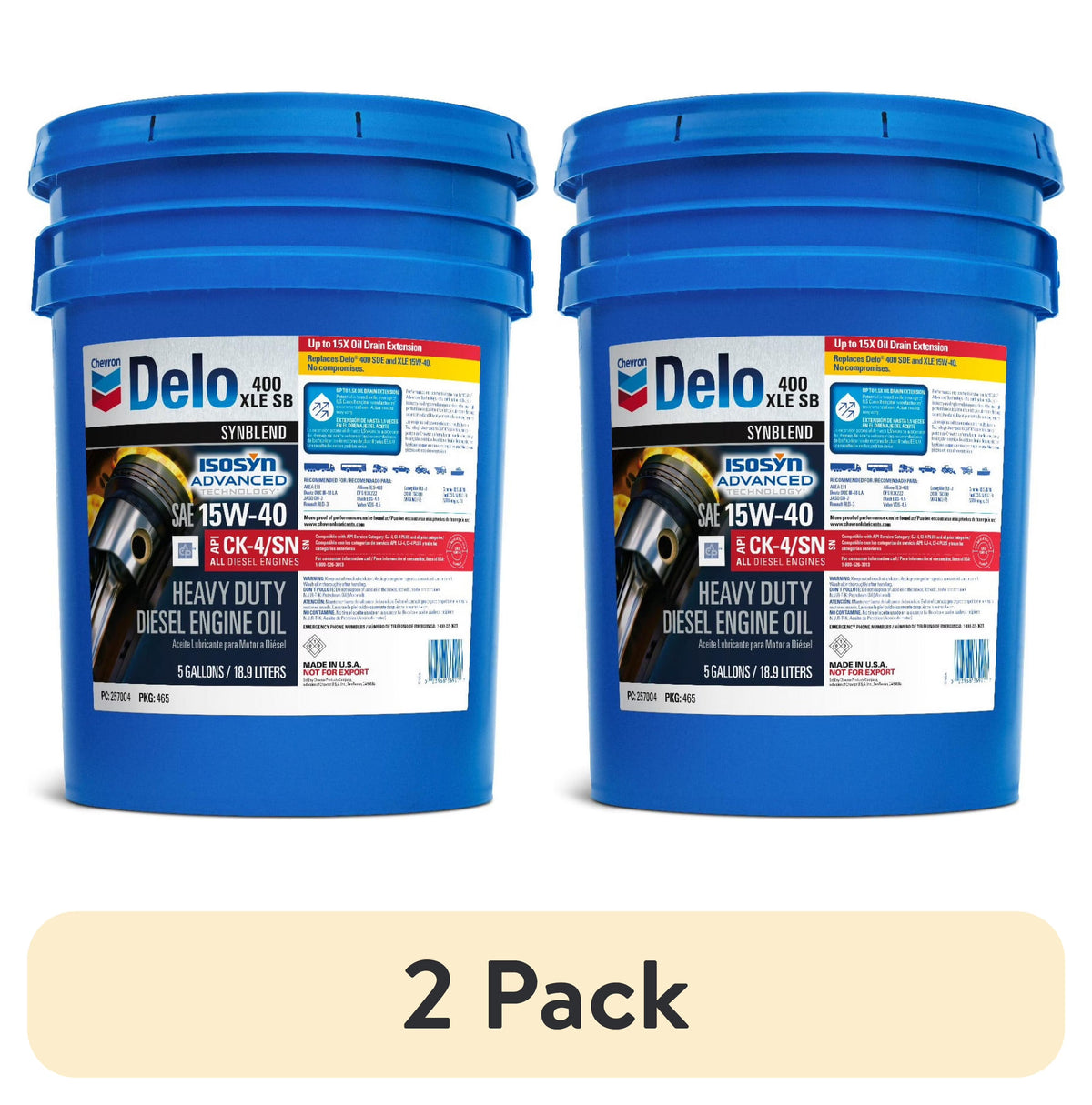 Delo 400 XLE SB Synthetic Blend SAE 15W-40 Heavy-Duty Diesel Motor Oil 5 Gallon