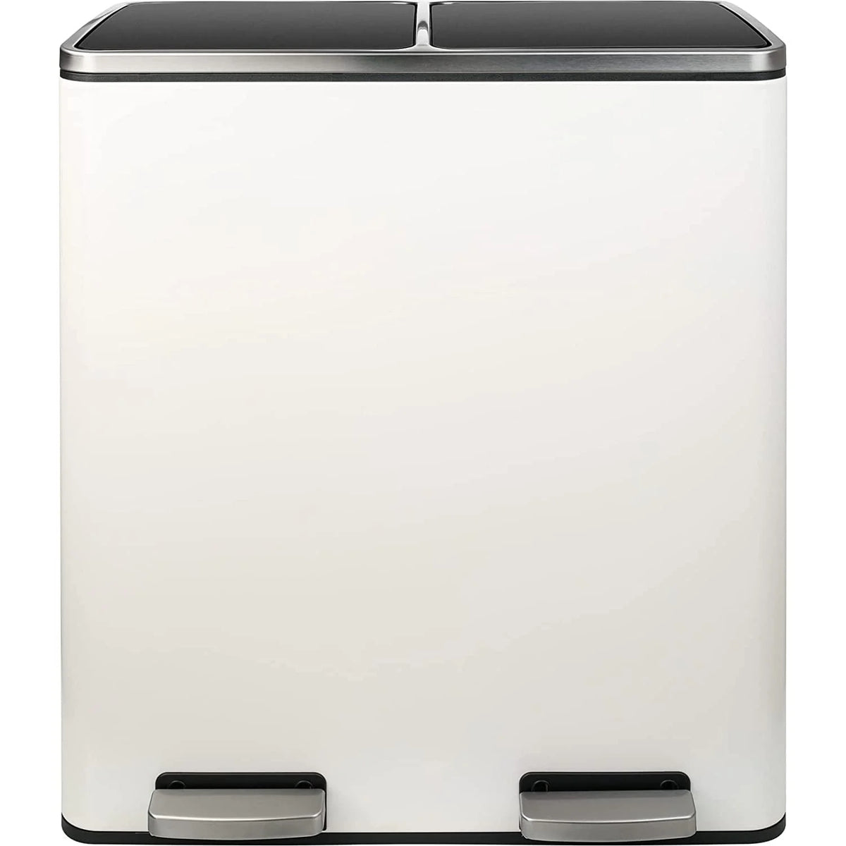 Arlopu 60 L/16 gal Dual Trash Can, Stainless Steel Garbage Can for Kitchen, Recycle Bin with Lid