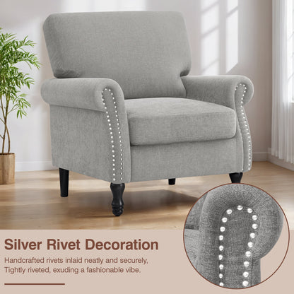 COOLHUT Modern Accent Chair Armchair, Linen Fabric Upholstered Comfy Single Sofa with Solid Wood Frame for Living Room, Gray