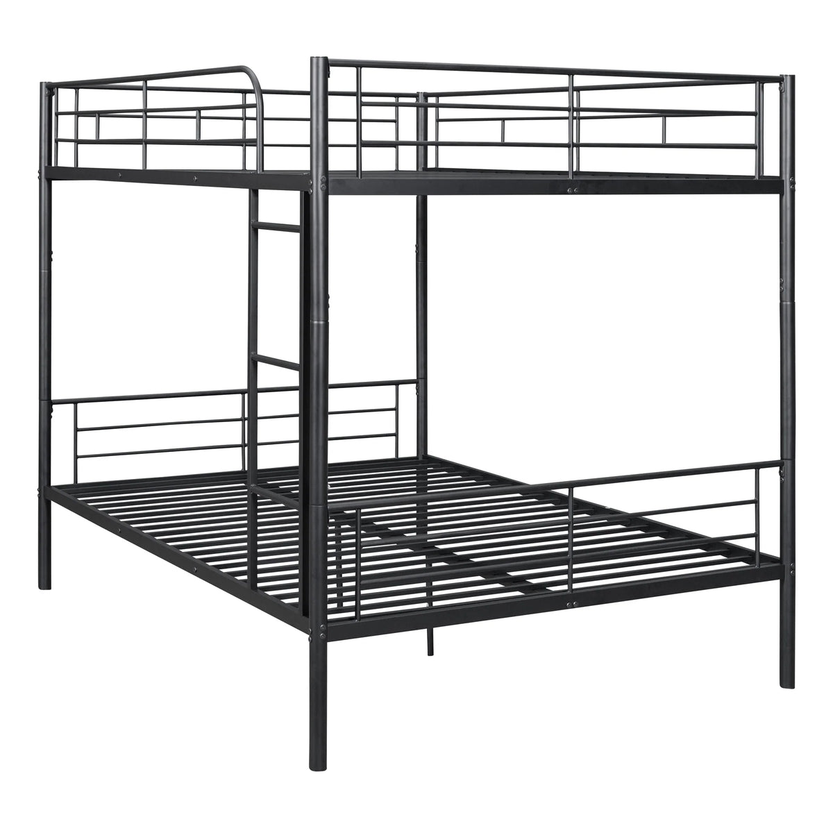 Full over Full Bunk Beds, BTMWAY Metal Bunk Beds Full Over Full Size, Full Size Convertible Bunk Beds for Kids Teens Adults, with Ladder and Safety Guardrails, Load-Bearing 350lbs, Noise-Free, Black