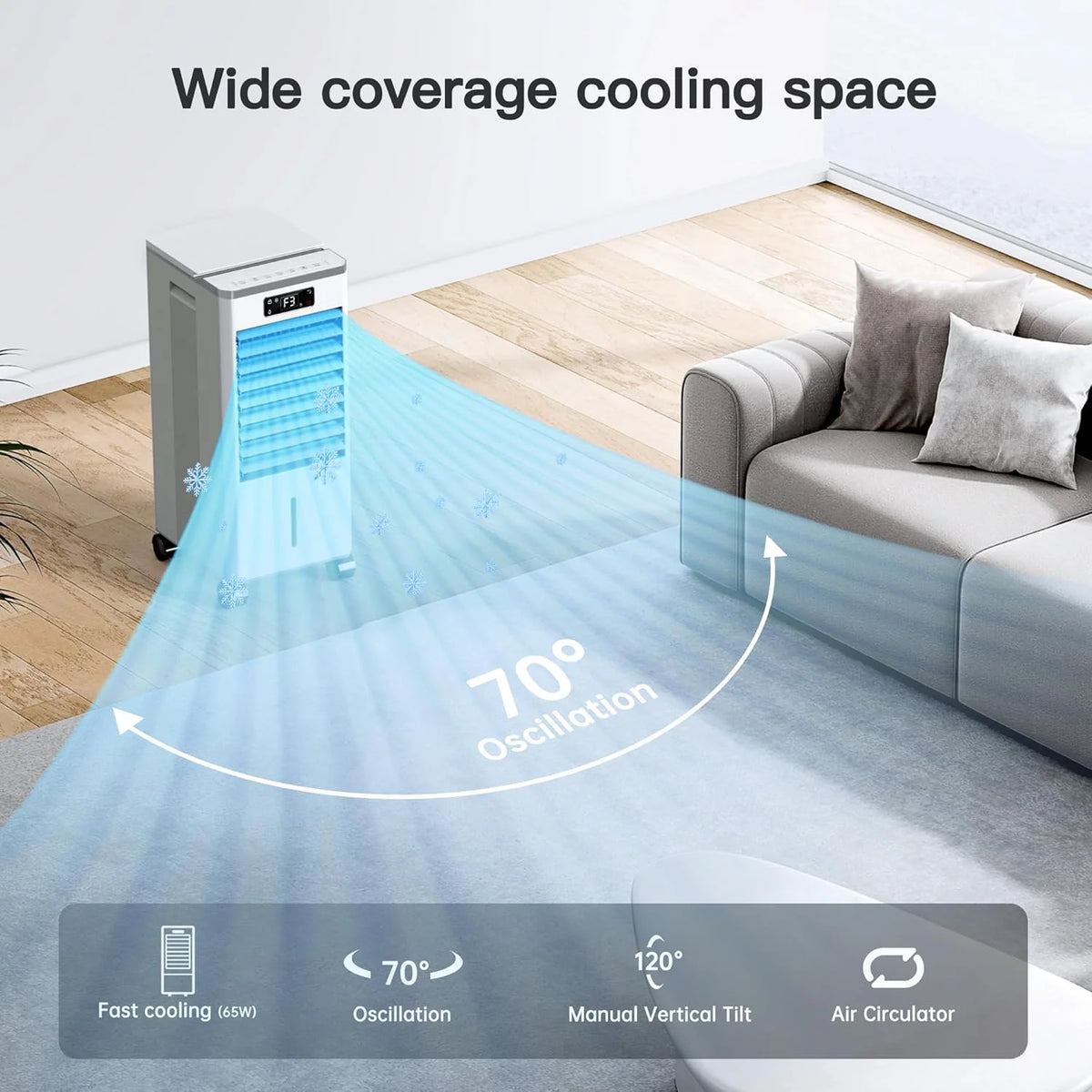 Portable Windowless Air Cooler with 3 Cooling Modes & Speeds, 12H Auto-Off Timer, 2-Gal 20H Cooling Tank, 16FT Remote Control, No Hose Installation, 46dB Quiet Evaporative Swamp Cooler