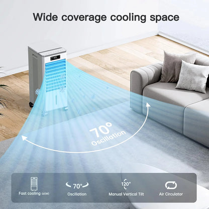 Portable Windowless Air Cooler with 3 Cooling Modes & Speeds, 12H Auto-Off Timer, 2-Gal 20H Cooling Tank, 16FT Remote Control, No Hose Installation, 46dB Quiet Evaporative Swamp Cooler