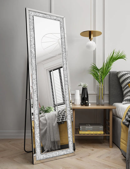 KOHROS 58"x18" Crystal Full Length Standing Floor Mirror Full Body Mirror Silver