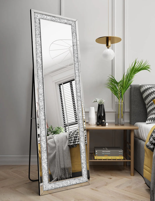 KOHROS 58"x18" Crystal Full Length Standing Floor Mirror Full Body Mirror Silver