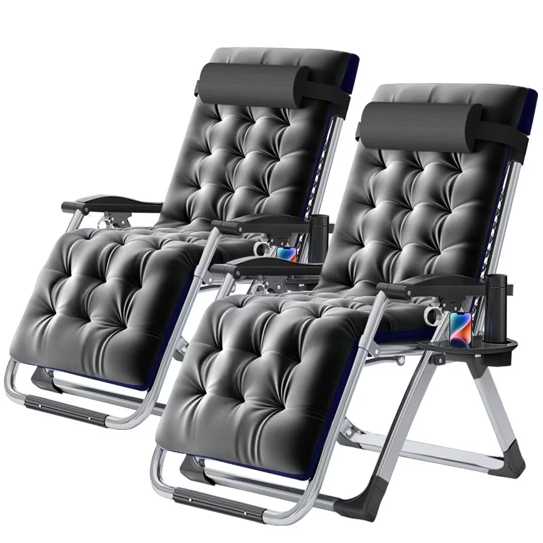 NAIZEA 2 Pack Zero Gravity Chair, Foldable Portable Lawn Recliner with Cushion, Headrest, Cup Holder, Black