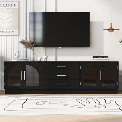 Euroco Modern TV Stand with Arched Glass Doors, Drawers & Adjustable Shelves for TVs up to 75 Inches