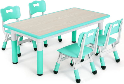 Arlopu Toddler Table and Chair Set Height Adjustable, Kids Activity Table for Reading, Drawing, Eating, Studying, Max 220lbs