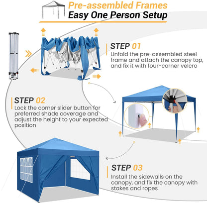 SANOPY 10x10 FT Pop Up Canopy Tent Anti-UV Waterproof Outdoor Instant Party Wedding Backyard Canopy Tent Shade Shelter for Beach Party Commercial Booth Gazebo, Blue