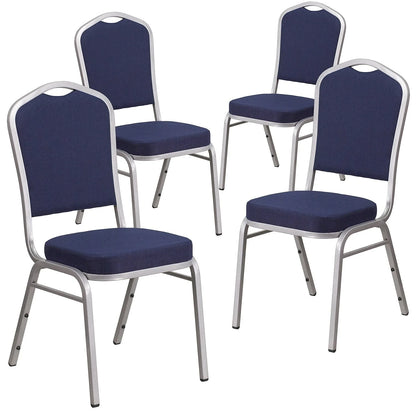 Flash Furniture 4 Pack HERCULES Series Crown Back Stacking Banquet Chair in Black Patterned Fabric - Gold Vein Frame