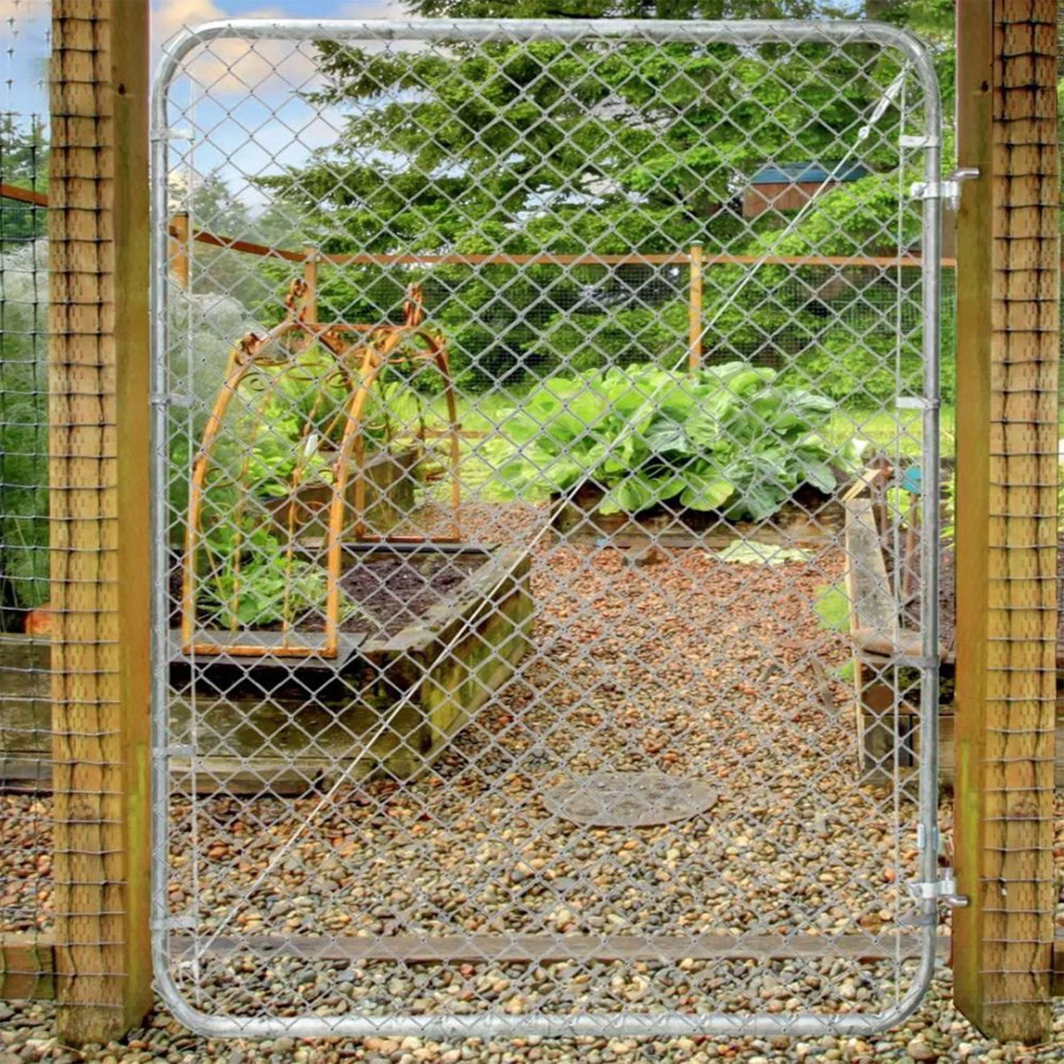 Adjust-A-Gate Fit-Right Chain Link Gate Kit with Square Corner Frame, Black