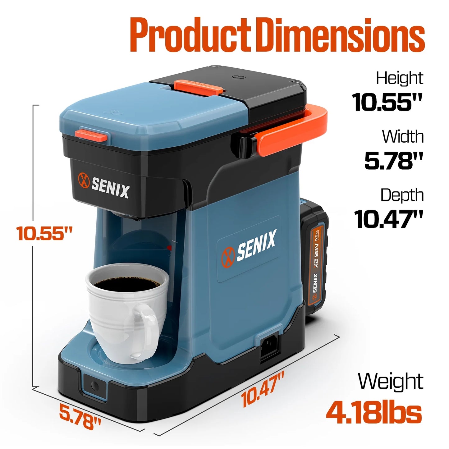 SENIX Single Serve Coffee Maker, Plug-in & Battery Coffee Machine, 8oz, Compatible with K-Cup, Grounds, Pods for Travel, Camping, Outdoor, Home, Job Sites �� Includes Battery & Charger