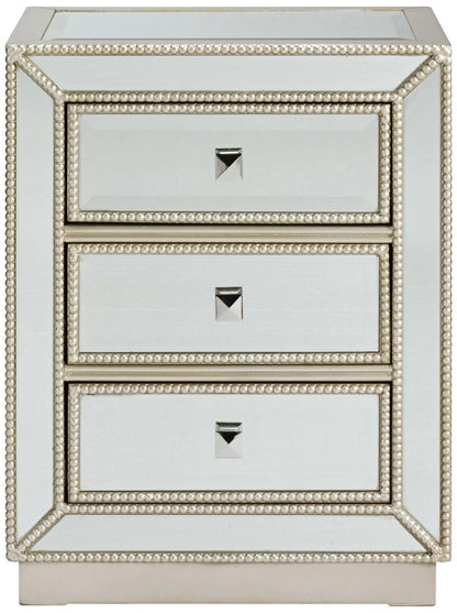 Coast to Coast Accents Modern Antique Silver Mirrored Rectangular Accent Table 20" x 15" with 3-Drawer for Living Room Bedroom