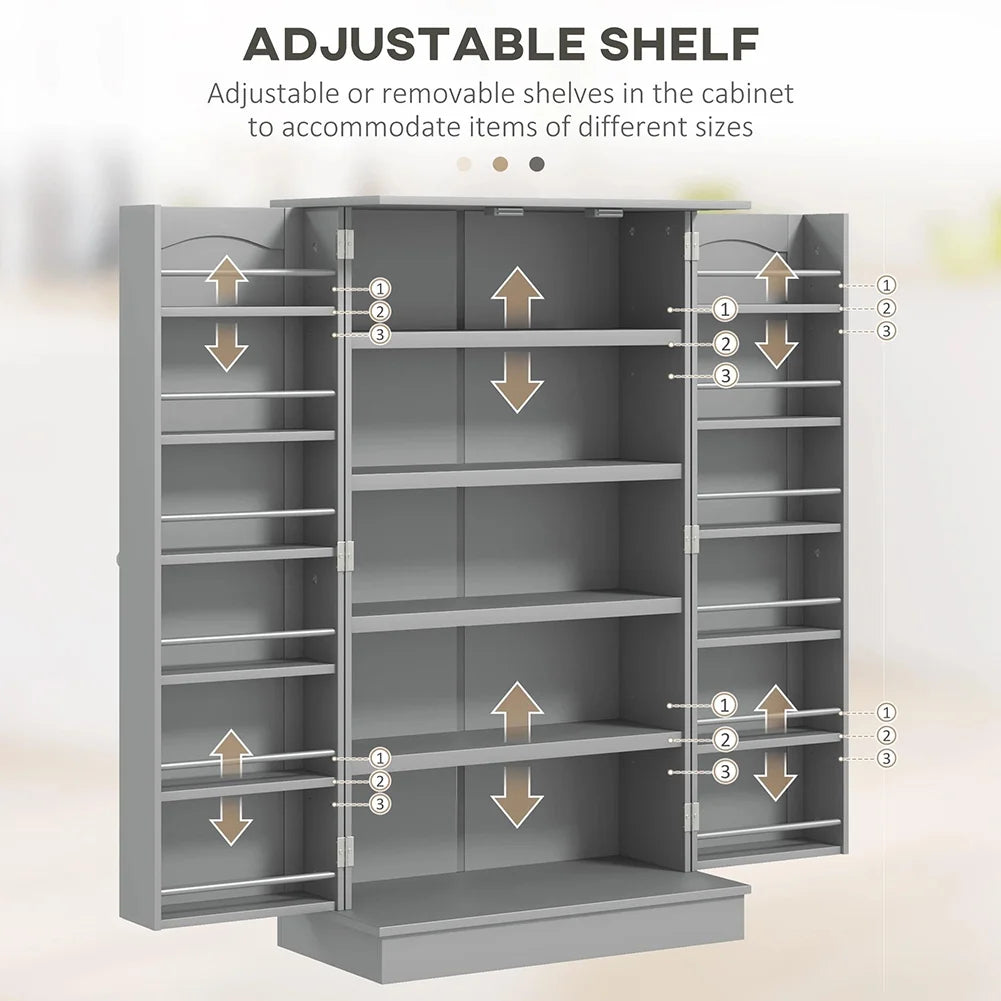 Spaco 17-Tier Kitchen Small Pantry Cabinet with 2 Doors and 6 Adjustable Shelves, Cabinet Pantry, Freestanding 5-Tier Shelving Pantries for Kitchen Storage, Gray