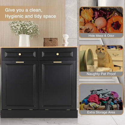 Eclife 20 Gallons Double Tilt Out Trash Cabinet Wood Tabletop, Upgrade Gray, WB010GY