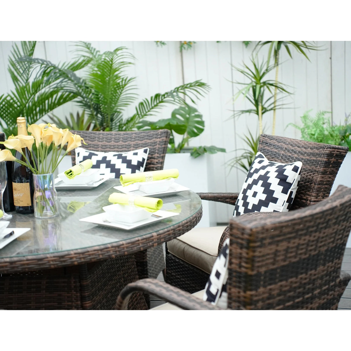 Direct Wicker 7 Piece Patio Dining Set with Rattan Chairs and Cushions, Grey