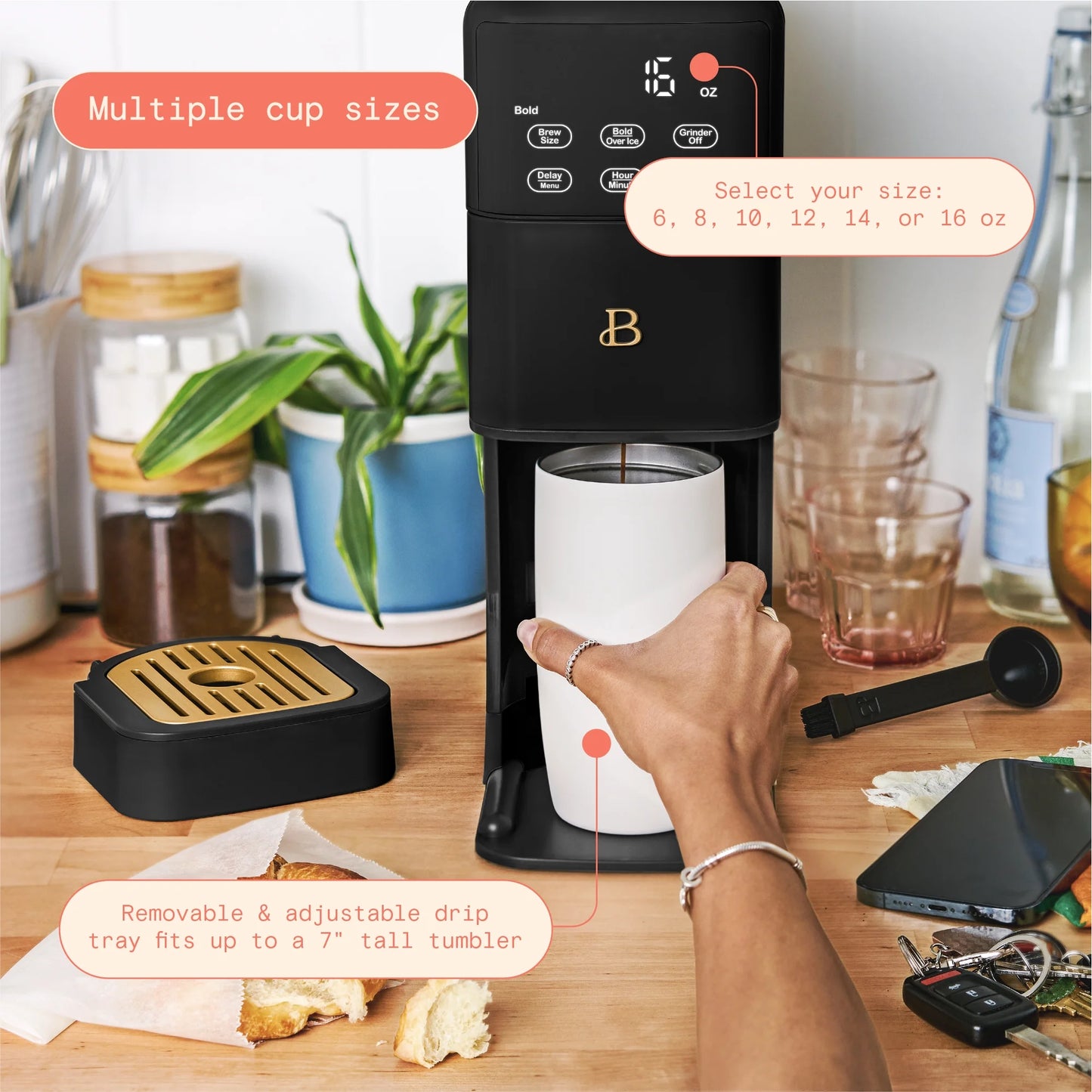 Beautiful Perfect Grind�?Programmable Single Serve Coffee Maker, White Icing by Drew Barrymore