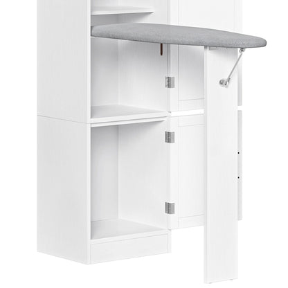 Uforic Ironing Board with Storage Cabinet, Ironing Board Cabinet, Foldable Ironing Board with Support Leg, White