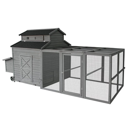 Chicken Coop for 6-10 Chickens, 112" Extal Large Chicken Coops, with Chicken Run & Nesting Box & Secure Enclosure, Outdoor Wooden Hen House Hutch for Rabbit, Poultry Pet, Duck