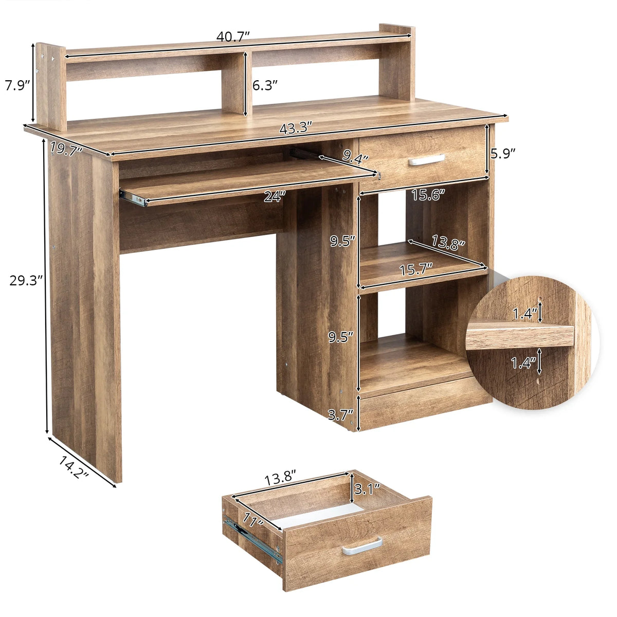 Ktaxon Computer Desk Home Office Workstation Laptop Table Drawer Shelf Furniture White