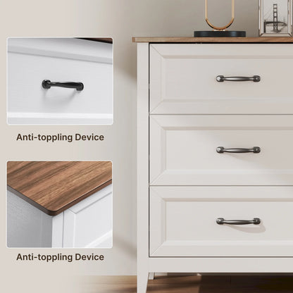 White Dresser, Lofka 6 Drawer Dresser for Bedroom, Chests of Drawers for Living Room, White?? Brown
