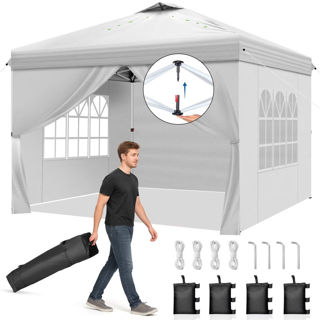 Ktaxon 10x10 Ez Pop Up Canopy Tent,Outdoor Sun Shade Shelter,Outdoor Gazebo,One Push Setup with Sidewalls,1 Roller Bag,4 Sandbags,UPF50+ - Pink