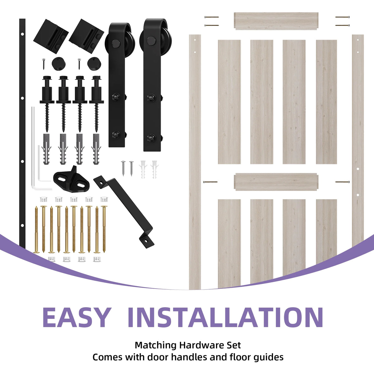 Uforic 48" x 84" Silding Barn Door,with Hardware Kit Rail,and Handle,Pulleys, Gray