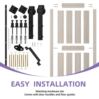 Uforic 48" x 84" Silding Barn Door,with Hardware Kit Rail,and Handle,Pulleys, Gray
