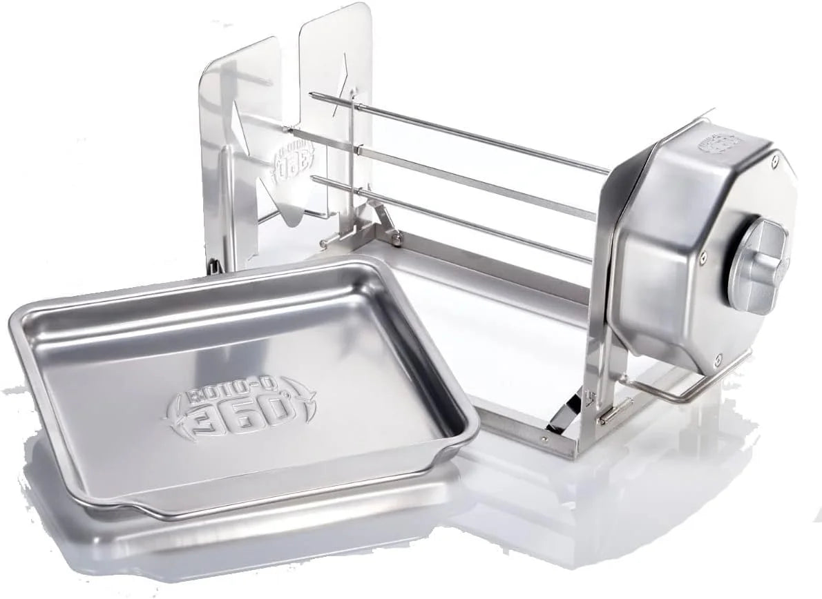 ROTO-Q 360 Cordless Stainless Steel Rotisserie Kit - Non-Electric for Grills, Ovens, BBQ, Smokers - Indoor/Outdoor