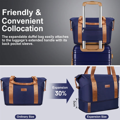 5 Piece Luggage Sets  and Travel Duffel Bag, ABS Hardshell Hardside Checked Luggage with TSA Lock and Double Spinner Wheels Suitcase, Deep Blue