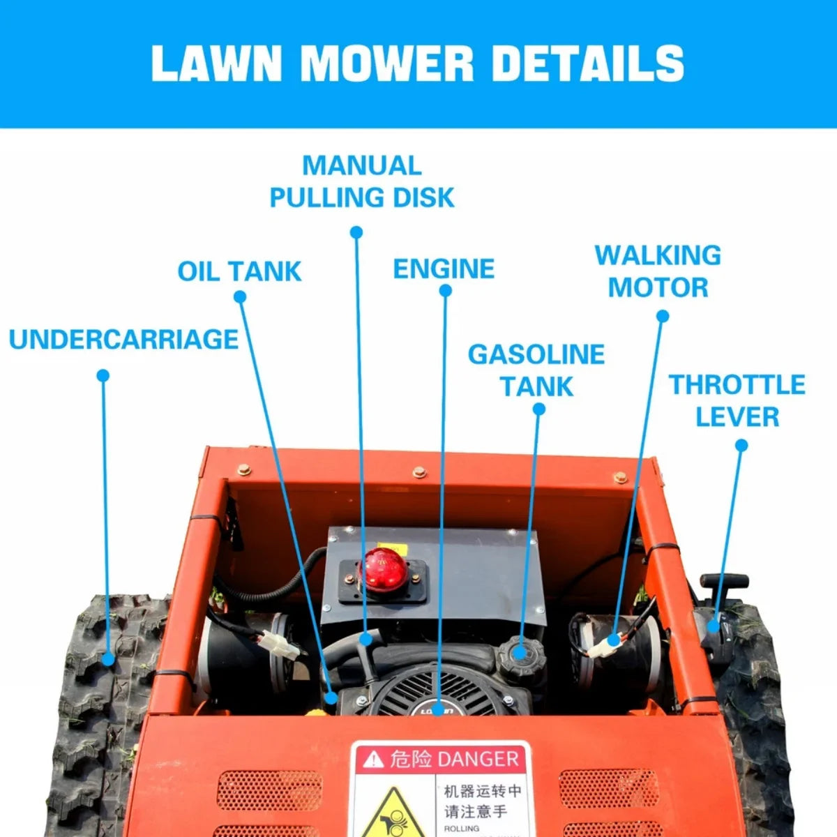 MachPro 300 lbs 9 HP Orange Remote Control Lawn, Mower Manganese Steel Blade, Adjustable Cutting Height, Speed, All Terrain Cordless Grass Cutter