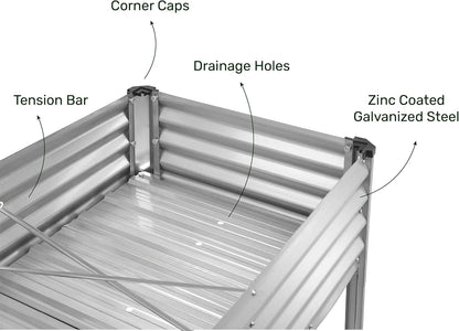 Galvanized Raised Garden Beds Outdoor with Legs // 48��24��31in Elevated Planter Box for Vegetables, Flowers (Silver) // Large Metal Garden Bed for Backyard Patio Gardening