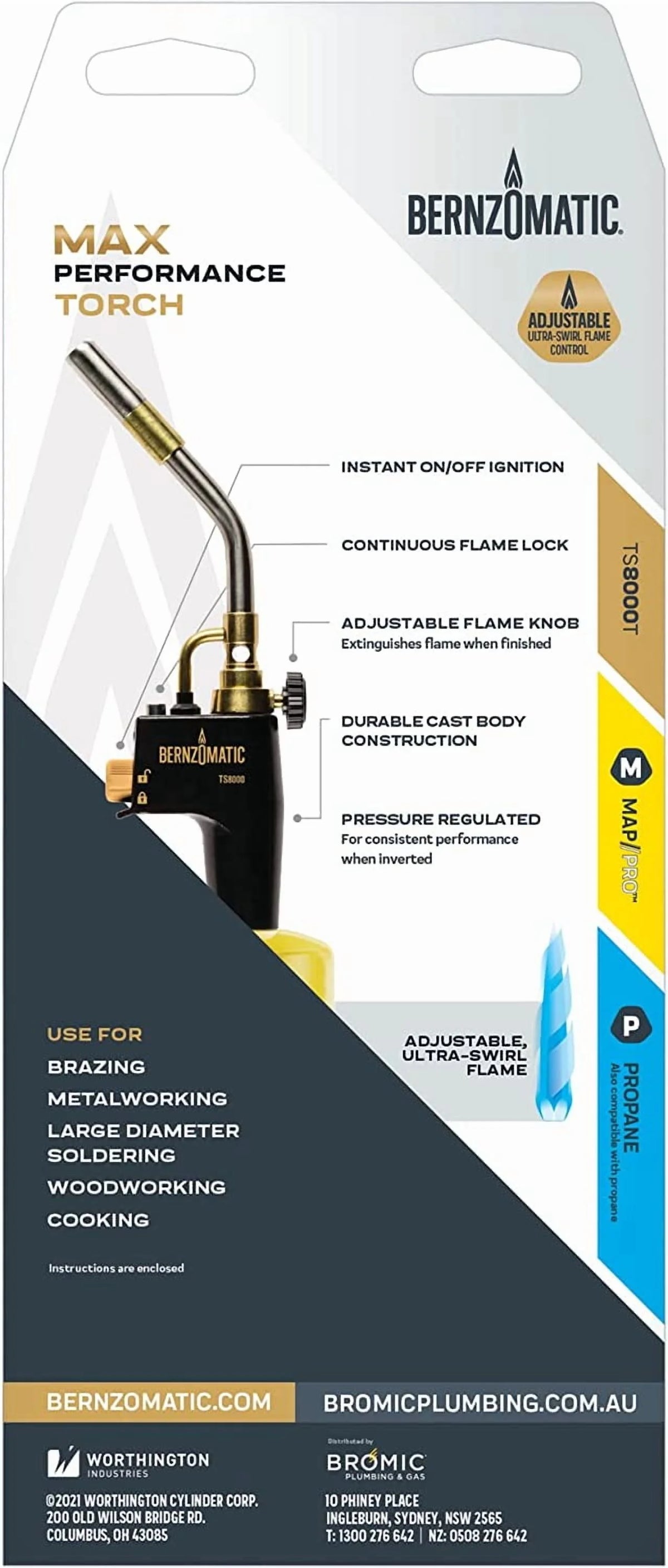 Bernzomatic Map Pro Gas Cylinder 3-Pack with Max Performance Torch TS8000