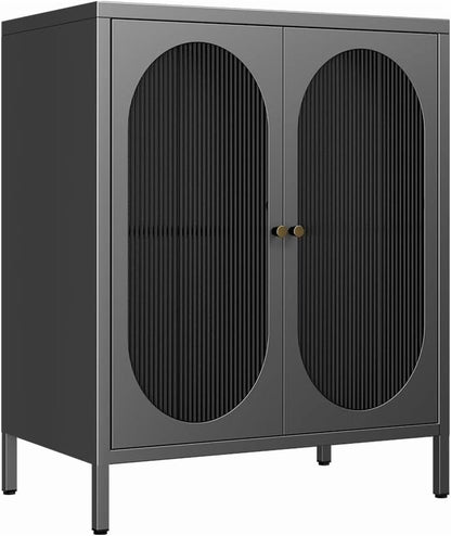 Small 2 Transparent Door Metal Storage Side Buffet Cabinet for Bed Room,Living Room,Entryway,Hallway,Home,Hotel,Office,Garage,Kitchen,1 Removable Shelf.