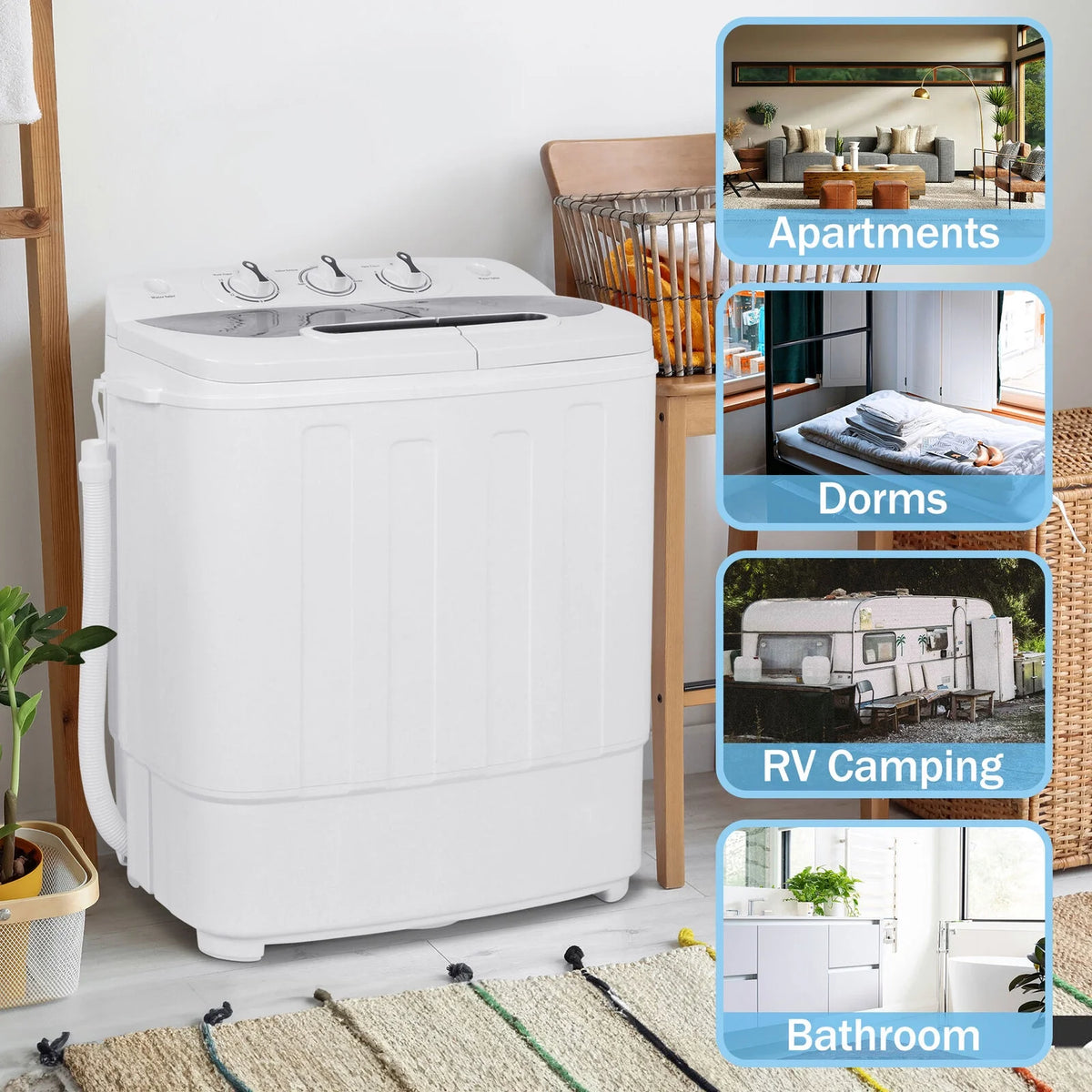 Compact Mini Twin Tub Washing Machine Portable 13lbs Laundry Washer and Dryer