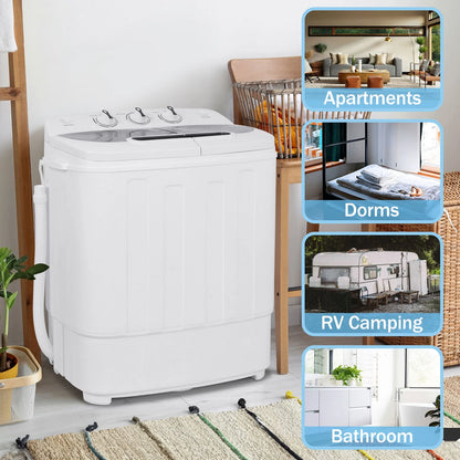 Compact Mini Twin Tub Washing Machine Portable 13lbs Laundry Washer and Dryer