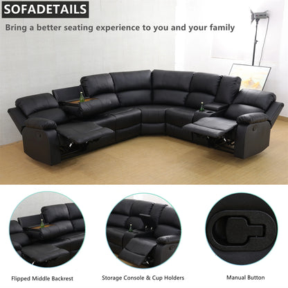 Aukfa 3-Piece Recliner Sofa Set, 6 Seat Sectional Couch with Cup Holders&Storage Console, Gray