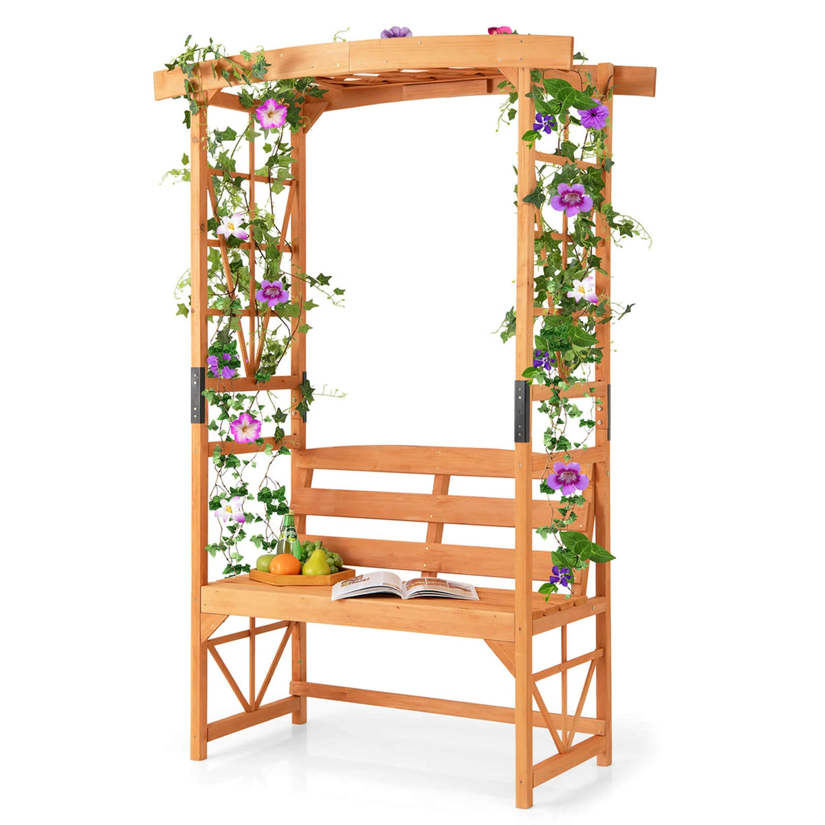 Patio Garden Arbor with Pergola Bench 2 Trellises for Climbing Plants Vines Grapes